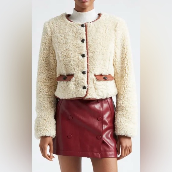 Cinq à Sept Naia Faux Shearling Jacket Ivory Mahogany - Picture 3 of 8